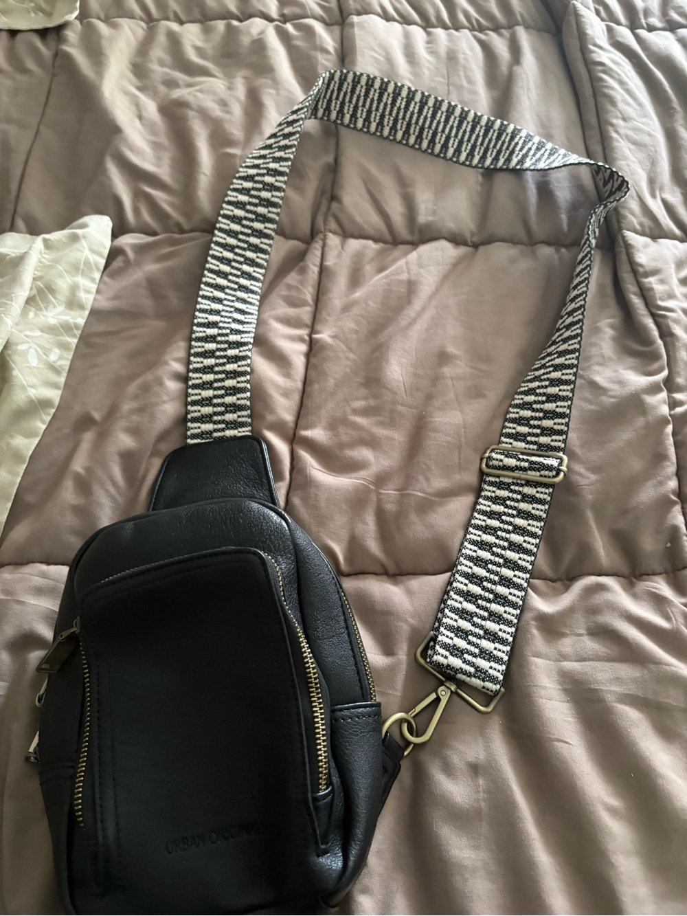 Urban Originals Black Leather Bag with Embossed Logo